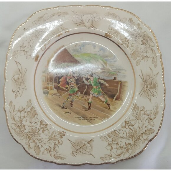 Pair John Maddock & Sons Robin Hood Plates – Antique English Ironstone - Picture 9 of 12